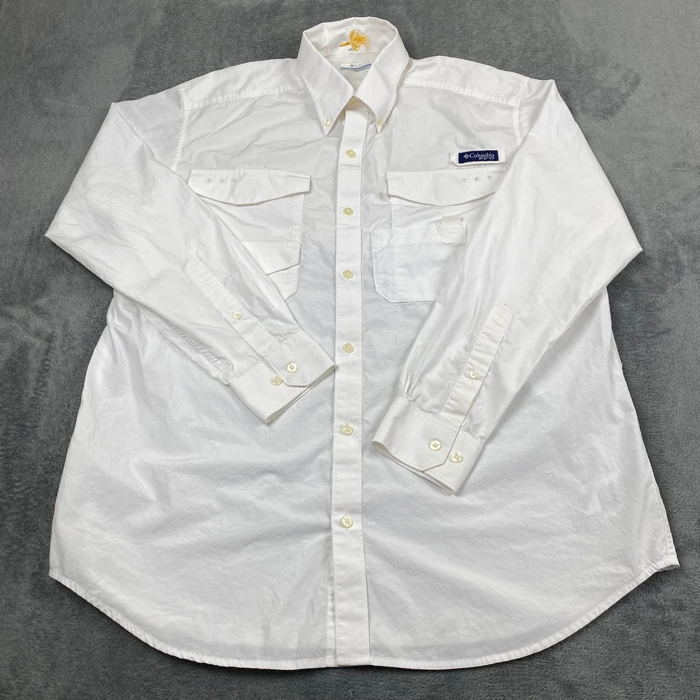 Columbia Mens Large Fishing Shirt White PFG Vented Cotton Long Sleeve Top